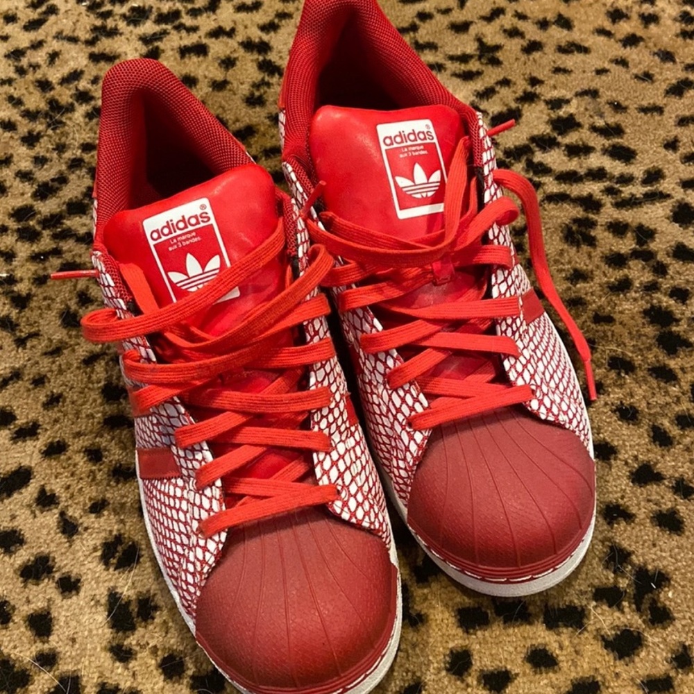 Snake skin red Adidas superstars with box
